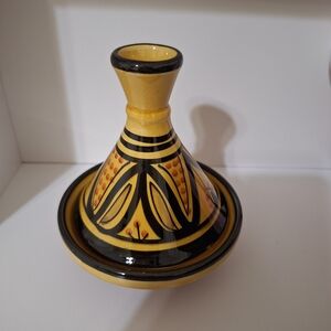 Moroccan Handcrafted Yellow and Black Ceramic Tagine